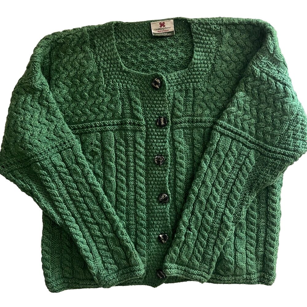 Carraig Donn Womens Cardigan Sweater M Wool Cable Knit Oversize